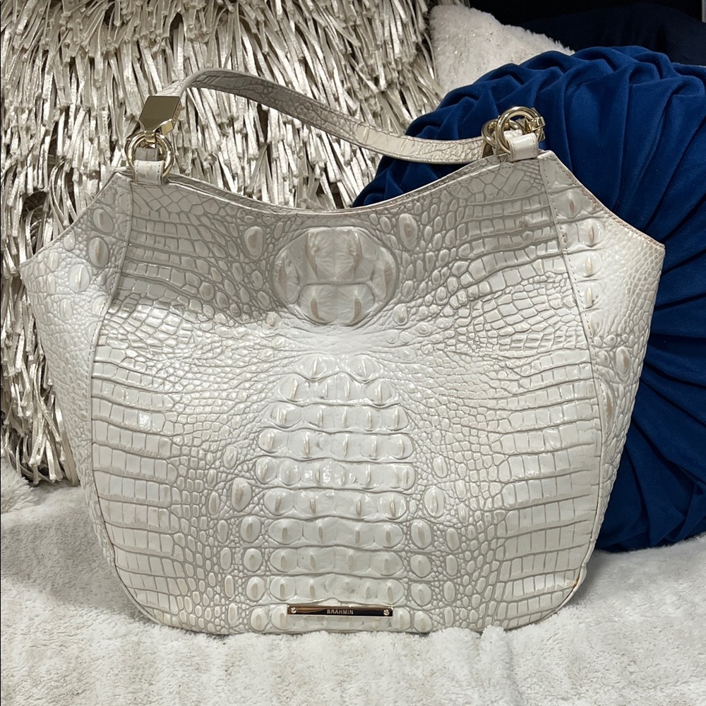 Brahmin Pearl Marianna Melbourne Croc-Embossed Genuine Leather Shoulder Bag